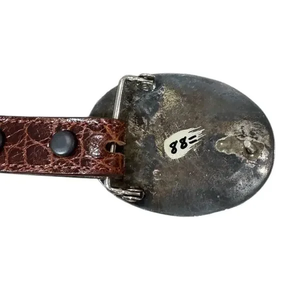 Vintage Western Concho Buckle Skinny Leather Belt 28 Brown Turquoise Stone Boho - Picture 5 of 8